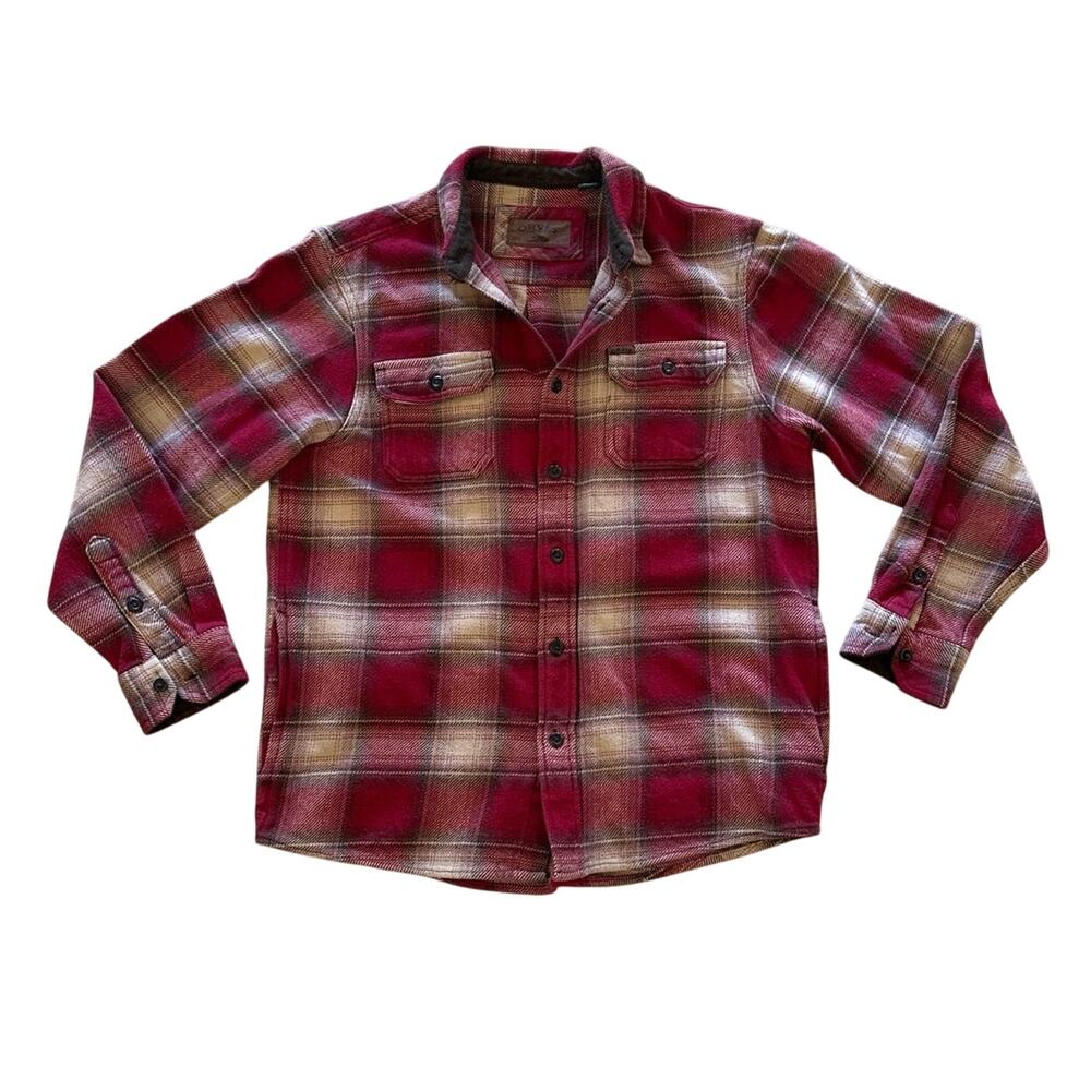*Orvis Flannel Plaid Shacket Shirt Jacket With Pockets Men Sz M Red/Tan